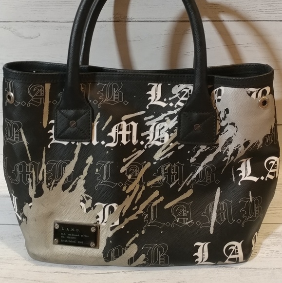 L.A.M.B. Handbags - L.A.M.B. Black Silver Spilled Paint Gold Bag